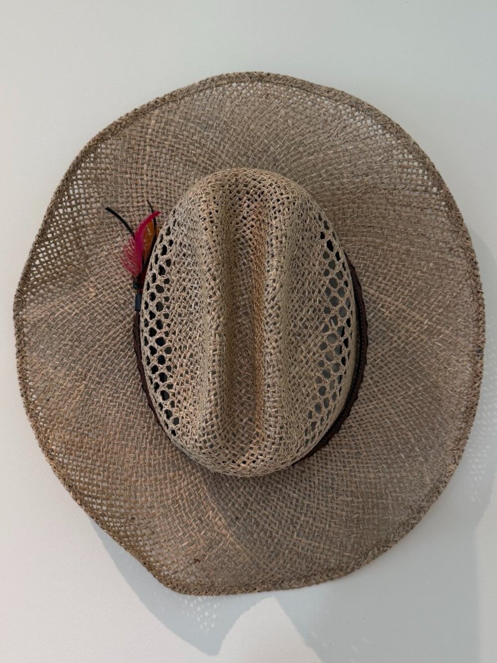 Vintage Safari Collection Straw Cowboy Hat with Feather Detailing - Size L